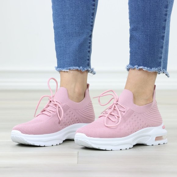 Pink Fashion Comfort Heel Sock Sneakers Shoes Slip Ons - Picture 12 of 12